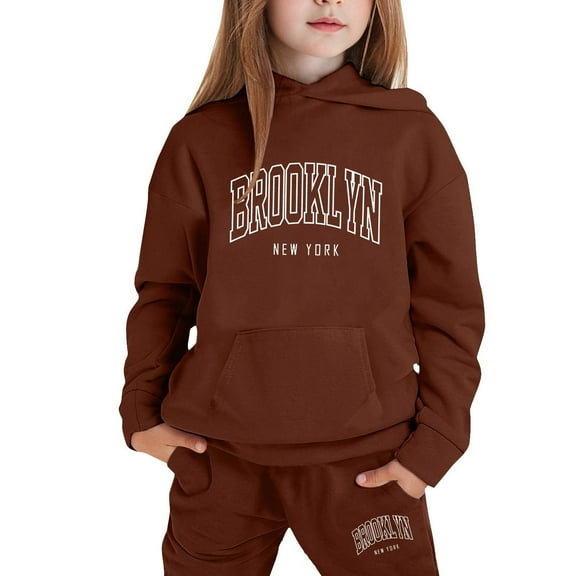 lnmuld Girls 2 Piece Outfits Long Sleeve Hoodie and Pants Set Cozy Pullover Sweat Suit Outfit for Kids Size:4-5 Years