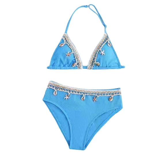 lnmuld Girls 2 Piece Printed Bikini Set Stylish Swimwear for Beach Pool Summer Bathing Suit for Kids Size:7-8 Years