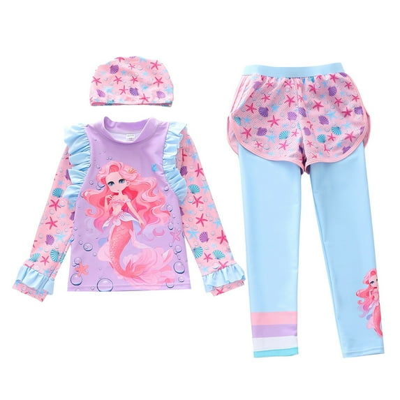 lnmuld Girls 2 Piece Skirted Swimsuit Set Children and Color:Purple,Size:13-14 Years