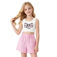 thumbnail image 1 of lnmuld Girls 2 Piece Summer Outfit Bow Print Crop Tank Top and Ribbed Shorts Set Size:7-8 Years, 1 of 3
