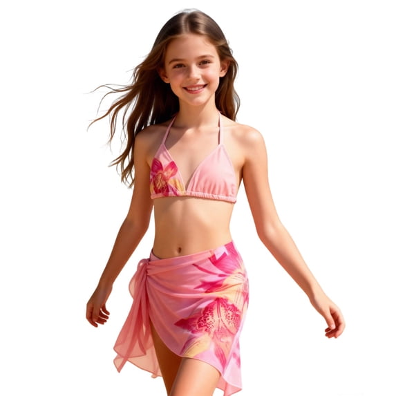lnmuld Girls 3 Piece Floral Bikini Swimsuit with Wrap Skirt Big Kids Swimwear Size:11-12 Years