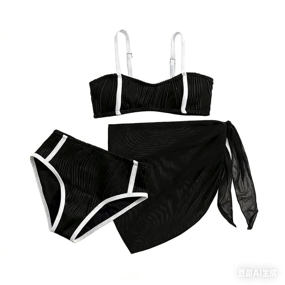lnmuld Girls 3 Piece Rash Guard Tankini Set - Solid Color Swim Shorts for Summer Beach Pool Activities Color:Black,Size:8-9 Years