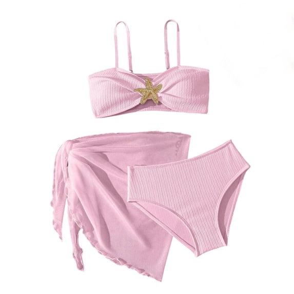 lnmuld Girls 3 Piece Short Sleeve Rash Guard Swim Set Bikini Bottom Skirt Sun Pool Beach Swimwear Size:10-11 Years