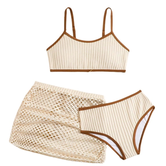 lnmuld Girls 3 Piece Swim Set, Sleeveless Rash Guard UPF 50+ Sun with Matching Shorts & Bikini Bottom Size:8-9 Years