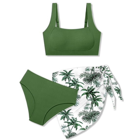 lnmuld Girls 3 Piece UPF 50+ Rash Guard Swim Set, Tankini Top & Swim Shorts Size:7-8 Years