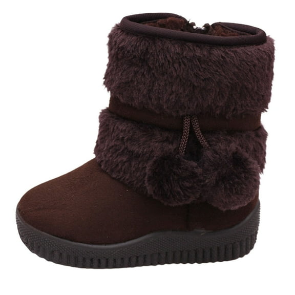 lnmuld Girls' Autumn and Winter Snow Boots Thick Soles Non Warm Comfortable Solid Color Zipper Shoes Size:1.5