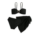 thumbnail image 1 of lnmuld Girls Big Kid 3 Piece Bandeau Buckle High Waist Bikini Set with Sheer Cover Up Skirt Color:Black,Size:9-10 Years, 1 of 6