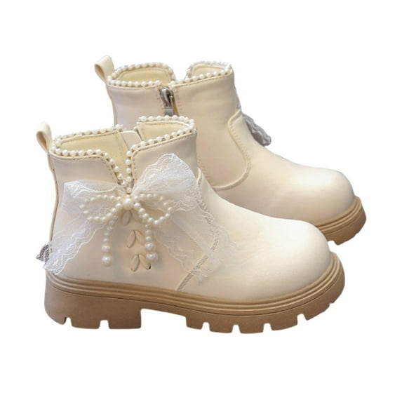 lnmuld Girls Boots Girls Platform Boots Winter Warm Lined Casual Ankle Booties Fashion Footwear for Toddler Youth Kids Size:7-8 Years