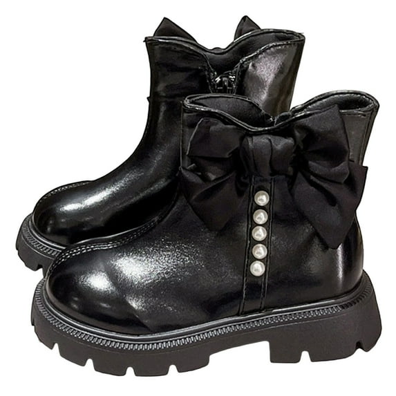 lnmuld Girls Boots Stylish Girls Ankle Boots for Winter Fashion Soft Sole Casual Dress Shoes with Decorative Bowknot Design Size:9-9.5 Years