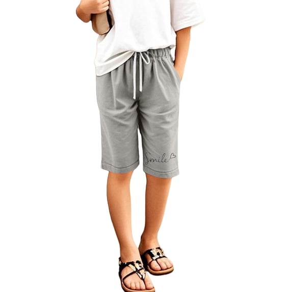 lnmuld Girls Casual Solid Color Shorts, Elastic Waistband Lightweight with Pockets Size:5-6 Years