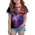 thumbnail image 1 of lnmuld Girls Celestial Star Print Short Sleeve Casual T-Shirt Everyday Play Round Neck Graphic Tee Size:6-7 Years, 1 of 3