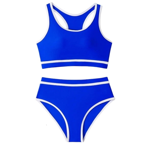 lnmuld Girls Contrast Sleeveless Two Piece Swimsuit UPF 50+ Sun Protection Racerback High Waisted for Beach Pool Summer Swim Size:12-13 Years