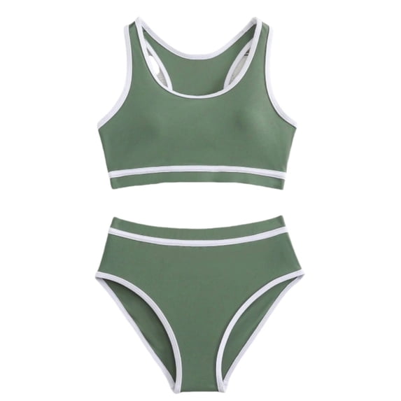 lnmuld Girls Contrast Sleeveless Two Piece Swimsuit UPF 50+ Sun Protection Racerback High Waisted for Beach Pool Summer Swim Size:6-7 Years