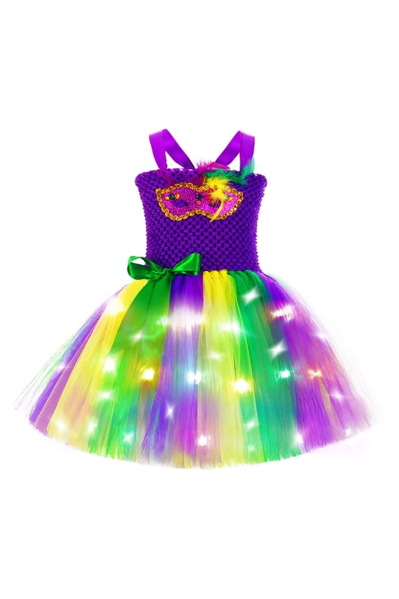 Girls Cute Summer Dresses Sparkling Masquerade Carnival Festival Party Dress Handmade Tutu with Glitter Color:Purple1,Size:7-8 Years
