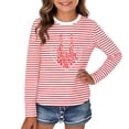thumbnail image 1 of lnmuld Girls Cute Summer Tops Long Sleeve Carnival Stripe Tee Colorful Festival Party Top Comfortable Casual Blouse for Kids Color:Red,Size:7-8 Years, 1 of 4