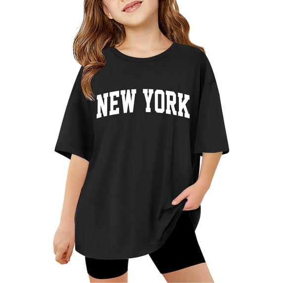 lnmuld Girls Cute Tops Casual Summer Short Sleeve Crewneck Tee Soft Basic Oversized Top for Children Size:9-10 Years