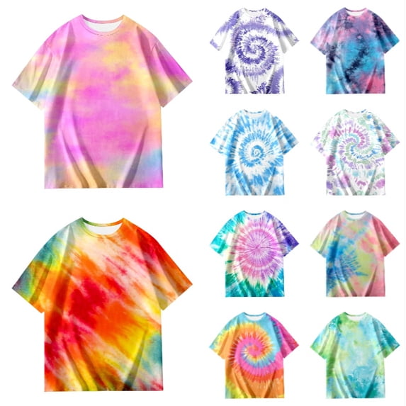 lnmuld Girls Dreamy Watercolor Tie-Dye Crew Neck T Shirt Short Sleeve Casual Top Size:9-10 Years