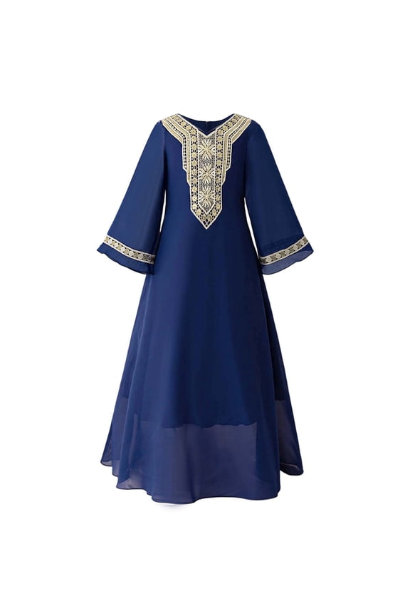 Girls Elegant Abaya Party Gown, Baptism Christening & Evening Wear Color:Blue,Size:5-6 Years