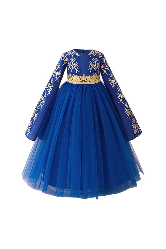 Girls Elegant Abaya formal Gown, Baptism Christening & Evening Wear Color:Blue,Size:6-7 Years