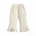 thumbnail image 1 of Krdevn Girls Flare Pants Ribbed Stretchy Trousers with Bow Decor at Hem, Elastic Waist Side Pockets Casual Playwear Size:1-2 Years,White, 1 of 4