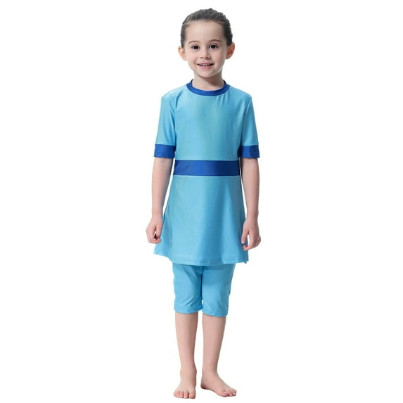 lnmuld Girls Full Coverage Long Sleeve Rash Guard Swimsuit with Skirt Size:1 Years
