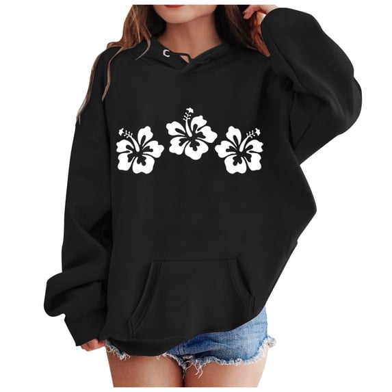 lnmuld Girls Hooded Sweatshirt,Big Girls Flower Printed Hoodie Solid Color Long Sleeves,Lightweight Pullover with Pocket for School & Outdoor Play,Kids Pullover Hoodie Size:11-12 Years