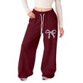 thumbnail image 1 of lnmuld Girls Leopard Dot Bow Print Wide Leg Sweatpants Solid Fabric Elastic Waist Dual Side Pockets Soft Knit Girly Casual Trousers Color:,Size:11-12 Years, 1 of 3