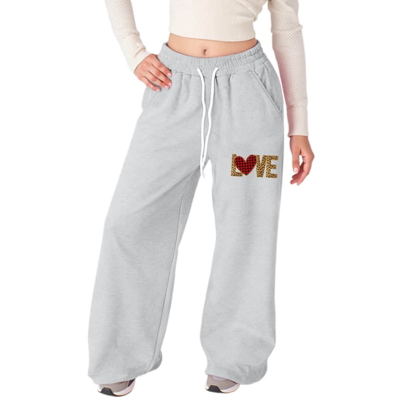 lnmuld Girls Leopard Plaid Print Wide Leg Sweatpants Solid Fabric Elastic Waist Dual Side Pockets Soft Knit Girly Casual Trousers Color:Grey,Size:4-5 Years