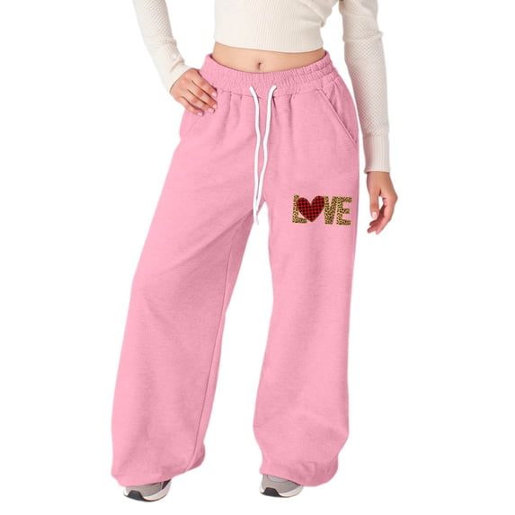 lnmuld Girls Leopard Plaid Print Wide Leg Sweatpants Solid Fabric Elastic Waist Dual Side Pockets Soft Knit Girly Casual Trousers Color:Pink,Size:8-9 Years