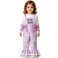 thumbnail image 1 of lnmuld Girls Little Boo Ghost Solid Gingham Suspender Overalls Flare Bell Bottom Pants Halloween Lace Bow Decor Kids Casual Jumpsuit Trousers 12-18 Months,Purple, 1 of 9