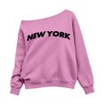thumbnail image 1 of lnmuld Girls Long Sleeve Off Shoulder Sweatshirt, NEW YORK Graphic Print, Soft Stretchy Loose Fit Casual Spring Fall Top Size:3-4 Years, 1 of 5