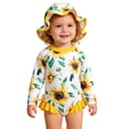 thumbnail image 1 of lnmuld Girls Long Sleeve One Piece Swimsuit Floral Scale Print with Swim Cap Sun Beach Pool Swimwear Size:0-3 Months, 1 of 5