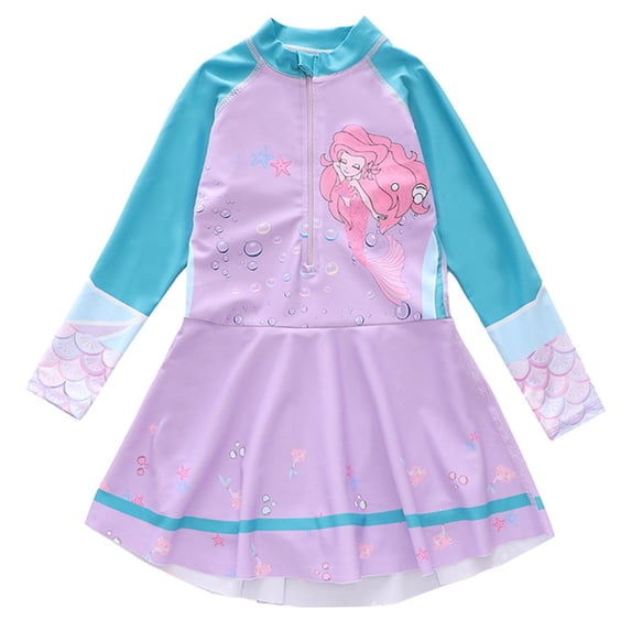 lnmuld Girls Long Sleeve Rash Guard Swimsuit Jumpsuit Sun Beach Pool Color:Purple2,Size:4-6 Years