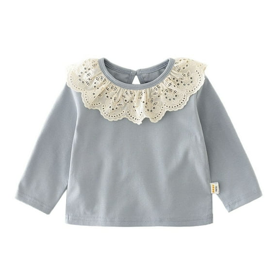 lnmuld Girls Long Sleeve Shirts Elegant Lace Collar Winter Solid Color Blouse Soft Toddlers Kids Daily Wear Basic Top Size:18-24 Months