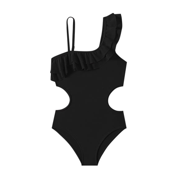 lnmuld Girls One Shoulder Ruffle Swimsuit Bathing Suit for Kids and Teens Size:9-10 Years