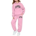 thumbnail image 1 of lnmuld Girls Outfits 2 Piece Girls' Long Sleeve Hooded Sweatshirt with Letter Graphic for Everyday Casual Outdoor Wear and Comfort Solid Color Size:2-3 Years, 1 of 4