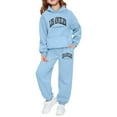 thumbnail image 1 of lnmuld Girls Outfits 2 Piece Girls' Long Sleeve Hooded Sweatshirt with Letter Graphic for Everyday Casual Outdoor Wear and Comfort Solid Color Size:7-8 Years, 1 of 4