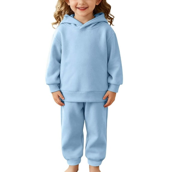 lnmuld Girls Outfits 2 Piece Heavyweight Winter Athletic Set for Boys Cozy Pullover Hooded Sweatshirt and Jogger Pants Casual Play Outfit Solid Color Size:12-24 Months