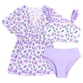 thumbnail image 1 of lnmuld Girls Purple Floral 3 Piece Swimsuit Set Ruffle Strap Cover Up UPF 50+ Bathing Suit Size:3-4 Years, 1 of 6