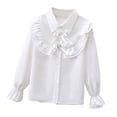 thumbnail image 1 of lnmuld Girls Ruffle Collar Rhinestone Bow Blouse Long Sleeve Button Down Solid Shirt for Tween Kids School Party Daily Tops Size:3-4 Years, 1 of 3