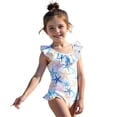 thumbnail image 1 of lnmuld Girls Ruffle Neck One Piece Swimsuit Colorful Print Beach Swimwear Size:6-7 Years, 1 of 8