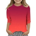 thumbnail image 1 of lnmuld Girls Shirts Fashionable Gradient Print Girls Casual Tee with Round Neck and Three Quarter Sleeve Versatile Daily Wear Top Size:9-10 Years, 1 of 4