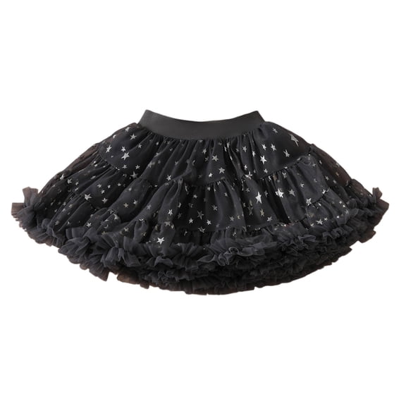 lnmuld Girls Short Skirt Carnival Party Tutu Skirt with Sparkling Star Sequins Layered Performance Celebration Dress Size:5-6 Years