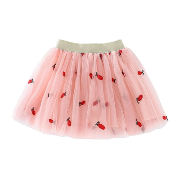 lnmuld Girls Short Skirt Embroidery Tutu Skirt with Adorable Heart Cherry and Pineapple Designs Color:Pink,Size:2-3 Years