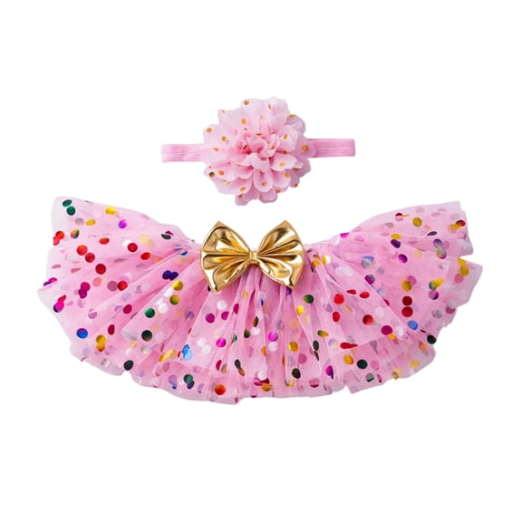 lnmuld Girls Short Skirt Layered Sequin Tutu Skirt Ballet Dance Dress Headband Set First Birthday Party Outfit for Toddlers Size:12-24 Months