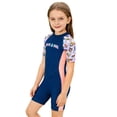 thumbnail image 1 of lnmuld Girls Short Sleeve One Piece Rash Guard Swimsuit Cartoon Print UPF 50+ Sun for Beach Pool Surfing Size:6-7 Years, 1 of 4