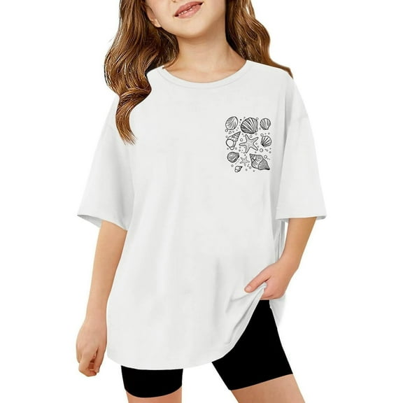 lnmuld Girls Short Sleeve T-Shirt,Girls Casual Short Sleeve T-Shirt Round Neck Printed Top Comfortable Stretch Fabric Everyday Wear School Outdoor Activities,Kids Cotton Tshirt Size:8-9 Years