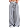 thumbnail image 1 of lnmuld Girls Side Stripe Wide Leg Sweatpants Contrast White Waistband Fabric Drawstring Soft Brushed Knit Street Sport Casual Trousers Color:Grey,Size:12-13 Years, 1 of 5
