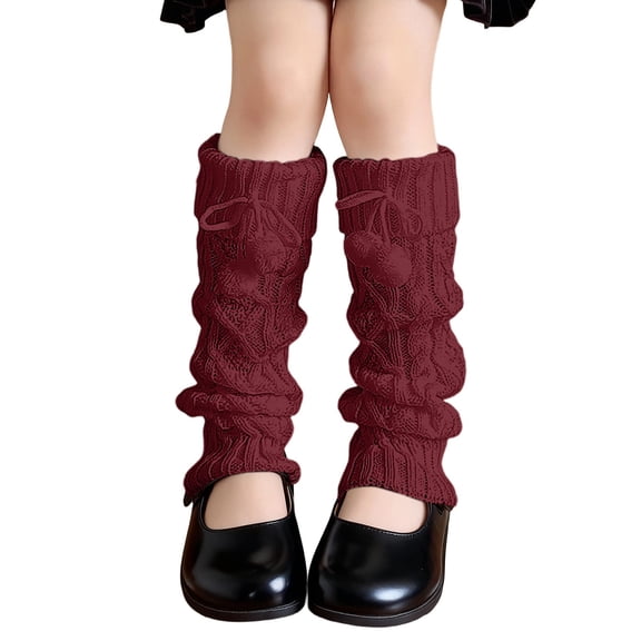 lnmuld Girls Socks Knitted Leg Warmers Winter Pattern Boot Socks with Pompoms Thick Thermal Ankle Sleeves for Toddler Kids Youth Cold Weather Outdoor Size:One Size