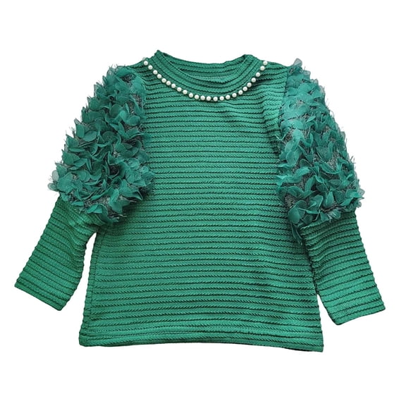 lnmuld Girls Solid Color Long Sleeve Tops with Beaded Design Round Neck Casual Tees for Toddler and Kids Soft Comfortable Daily Wear Size:3-4 Years